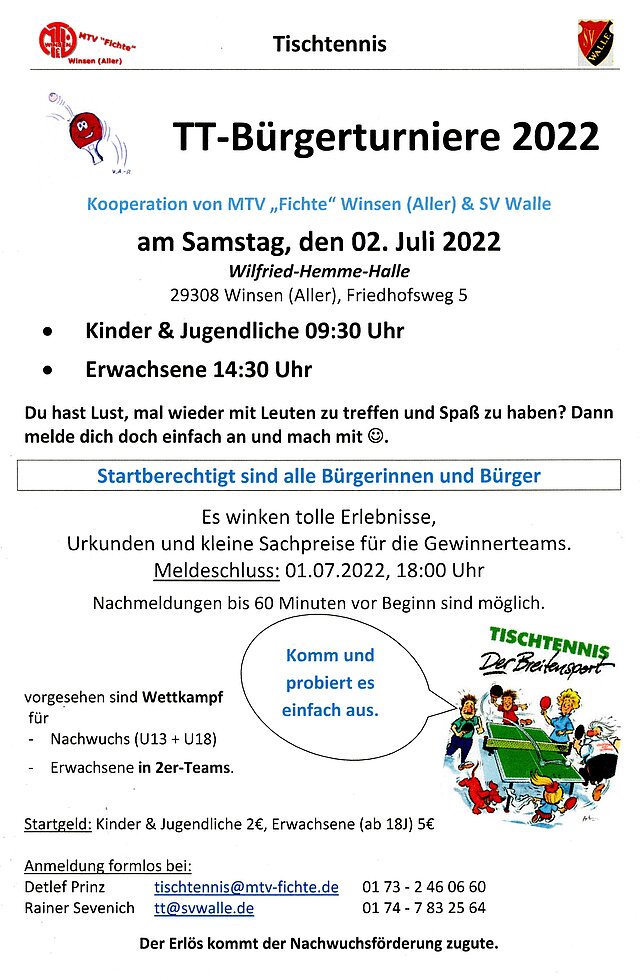 Einladung zum Tischtennis-Bürgerturnier 2022 Einladung zum Tischtennis-Bürgerturnier 2022