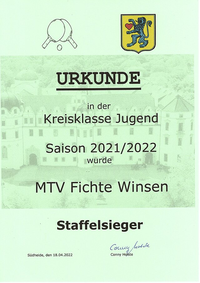 Winser Jugend erringt Tischtennis-Staffelsieg 2021-2022