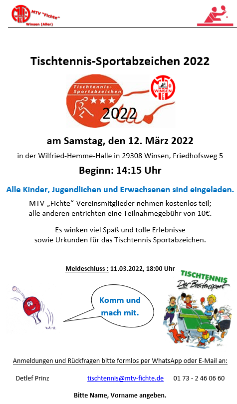 Tischtennis-Sportabzeichen 2022 - Einladung